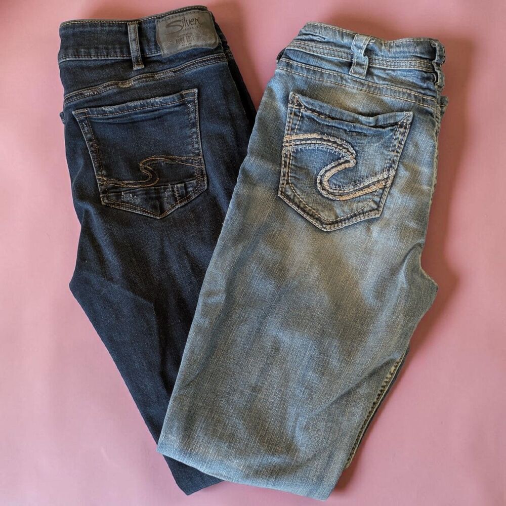 Lot Of 2 Silver Jeans Womens W 30 Suki Baby Boot And Elyse Straight Stretch Blue